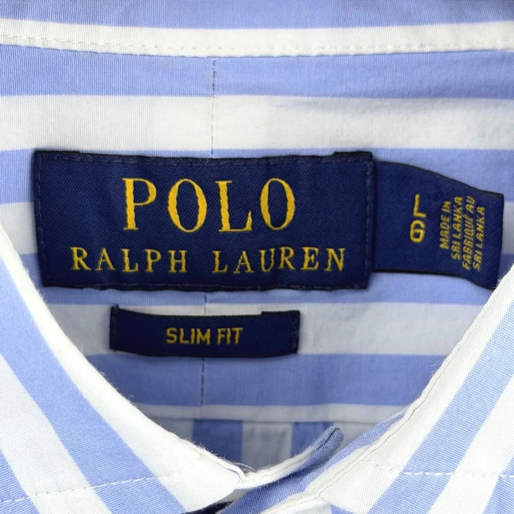 Polo Ralph Lauren Striped Button Up Shirt Men Large Blue White Cotton Slim Fit